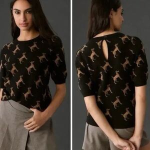 Anthropologie Harmon Jacquard Sweater Size XS Tee Novelty Dog Print